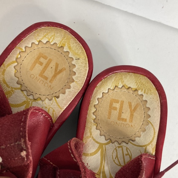 Fly London Sandals Womens 38 Red Leather Lace Up Platform Shoes Comfy - Picture 11 of 14